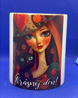 Hrnek - Dáma s kočkou